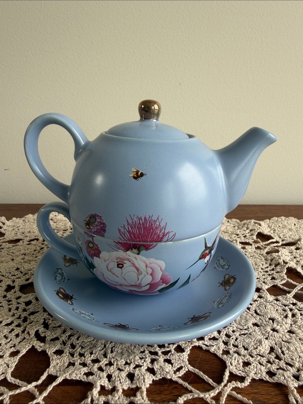 Bridgerton x Sue Tsai Teapot for One Tea Set‎ Blue Floral Hummingbird - Picture 3 of 8